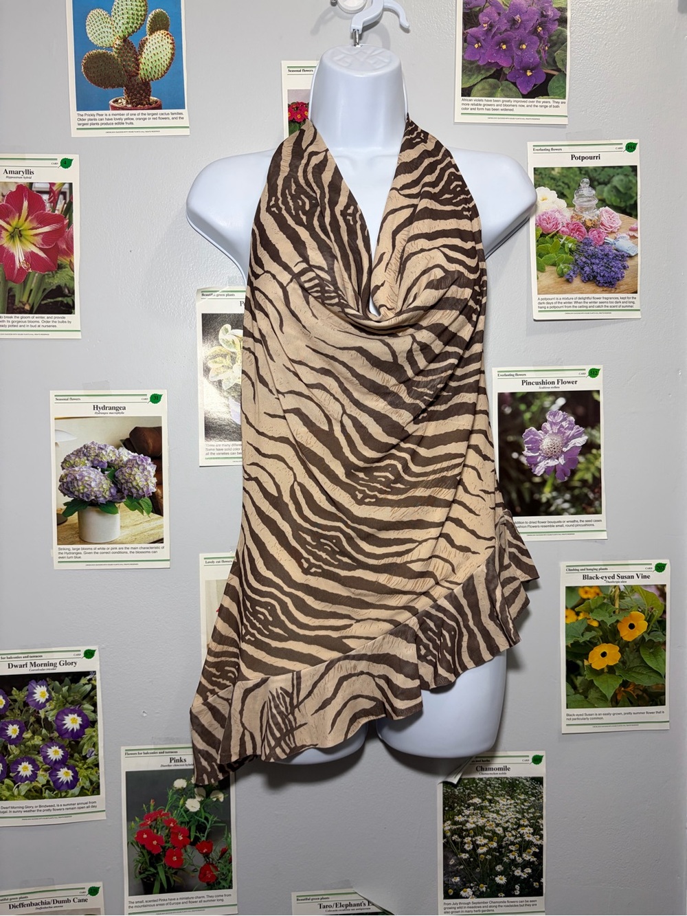 Zebra-Print Halter Neck Blouse in Brown & Cream